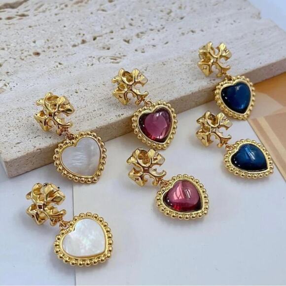 TORY BURCH ROXANNE RED /GOLD 18k GOLD PLATED EARRINGS NWT - Picture 7 of 7